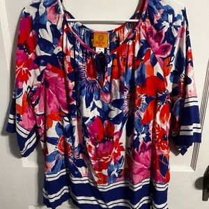 Ruby Rd floral blue and red blouse